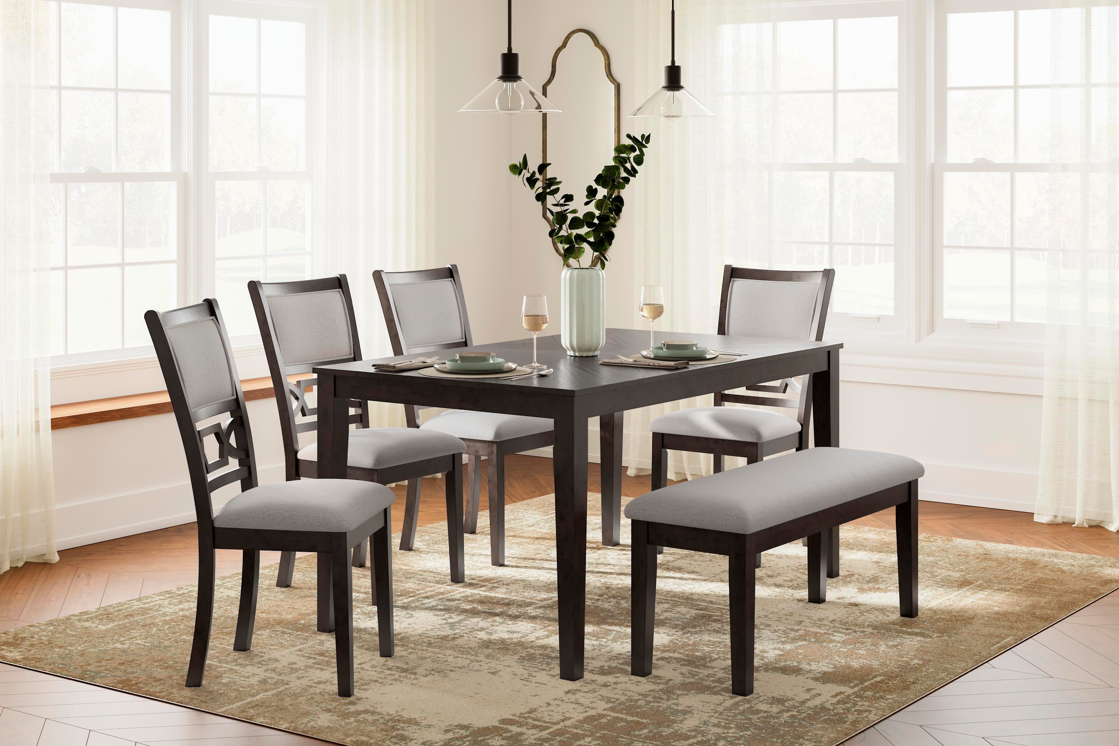 Sterling Dining Table and 4 Chairs and Bench (Set of 6)
