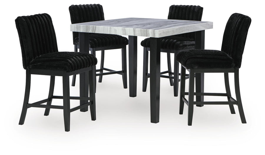 Mervannie Counter Height Dining Table and 4 Barstools