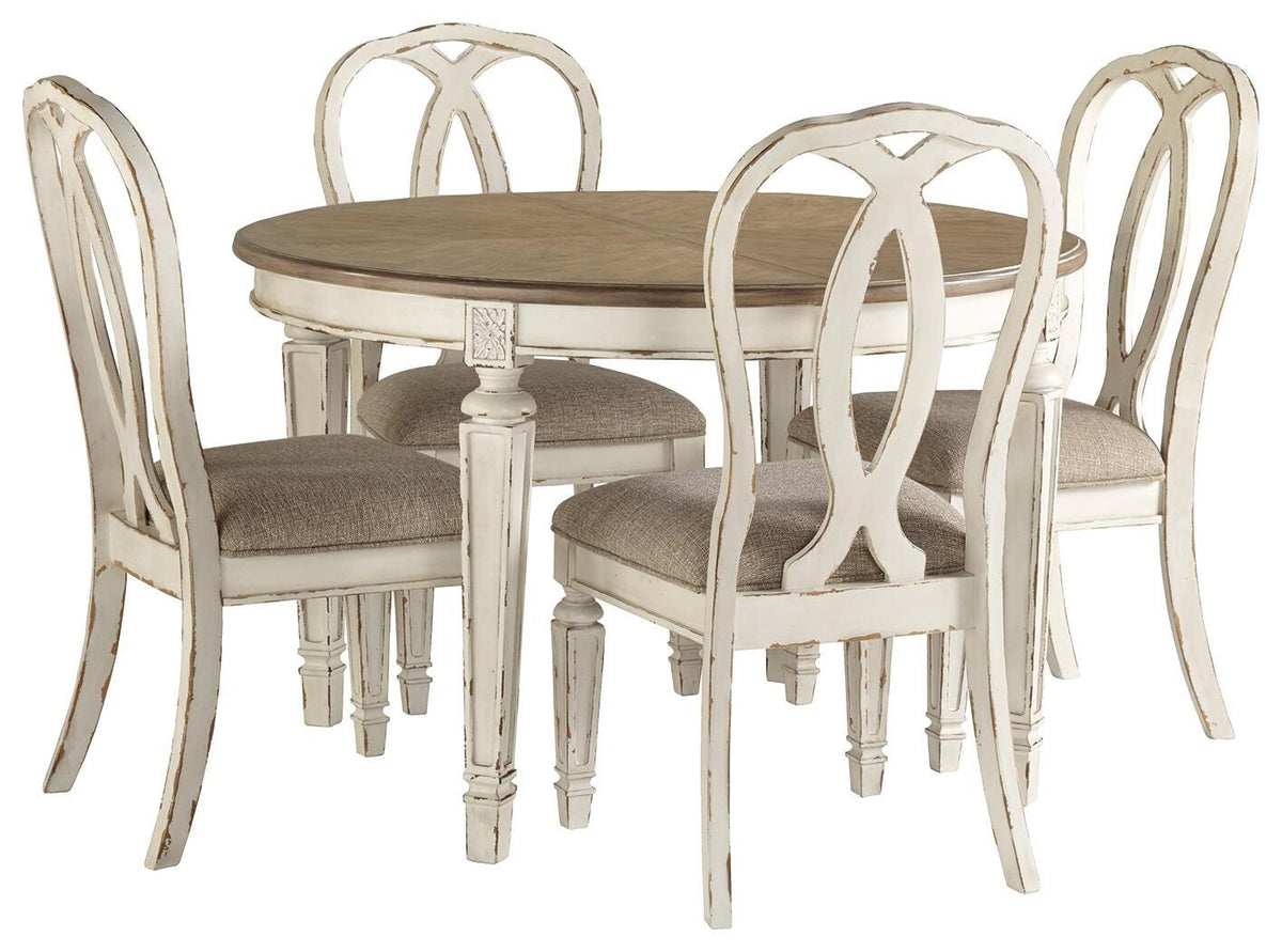 Realyn Extendable Dining Table and 4 Ribbon Back Chairs