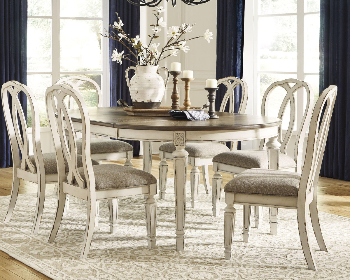 Realyn Oval Extendable Dining Table and 6 Chairs with Storage