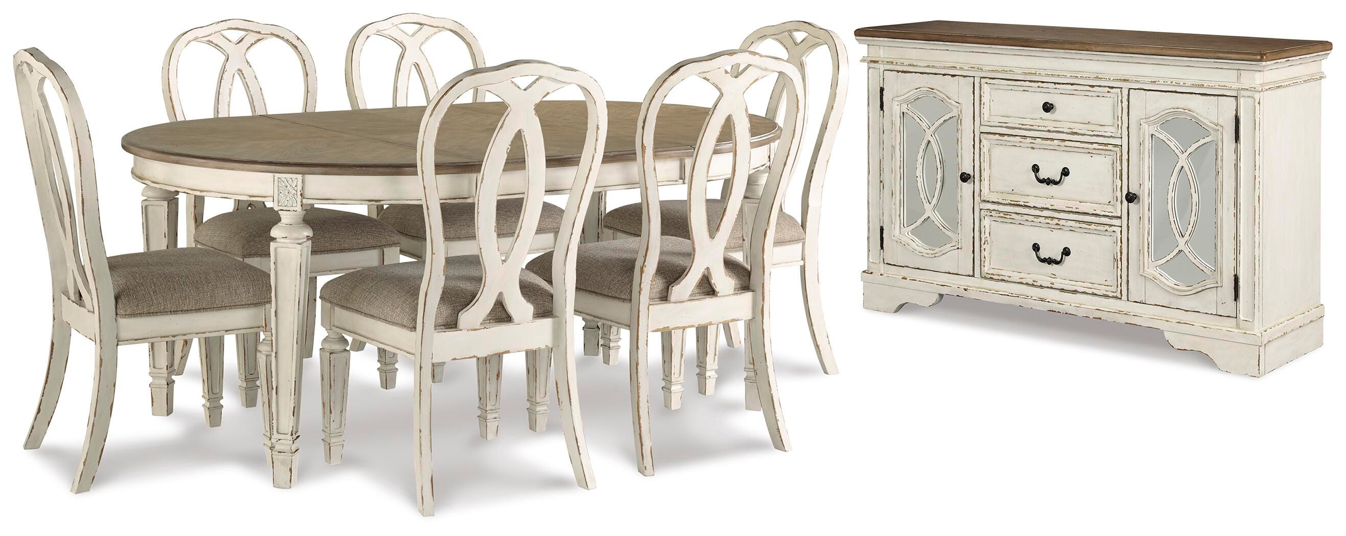 Realyn Oval Extendable Dining Table and 6 Chairs with Storage