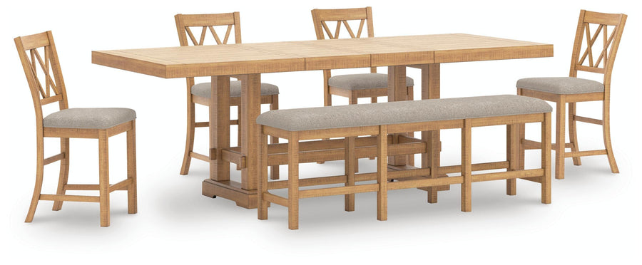 Havonplane Counter Height Extension Dining Table 4 Barstools and Bench