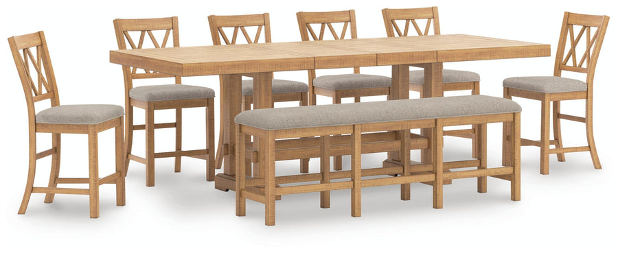 Havonplane Counter Height Dining Table, 6 Barstools and Bench