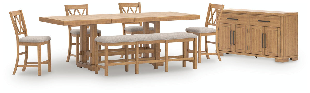 Havonplane Counter Height Extendable Dining Table and 4 Barstools and Bench with Storage