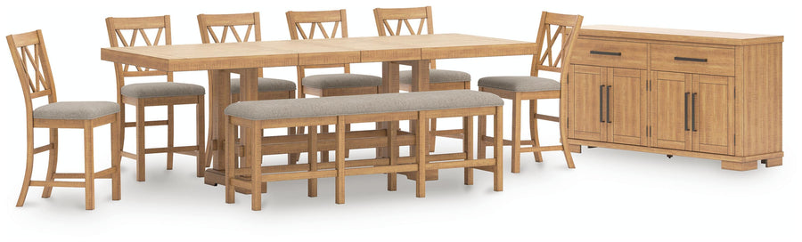 Havonplane Counter Height Extendable Dining Table and 6 Barstools and Bench with Storage