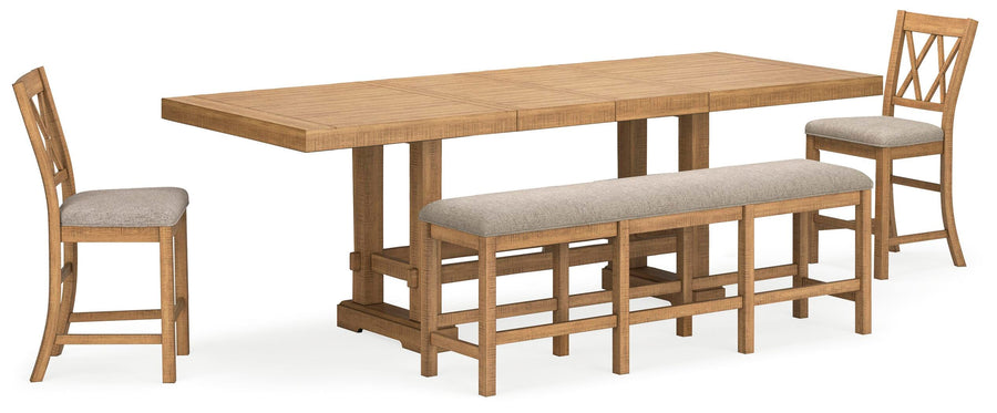 Havonplane Counter Height Extendable Dining Table and 2 Barstools and Bench