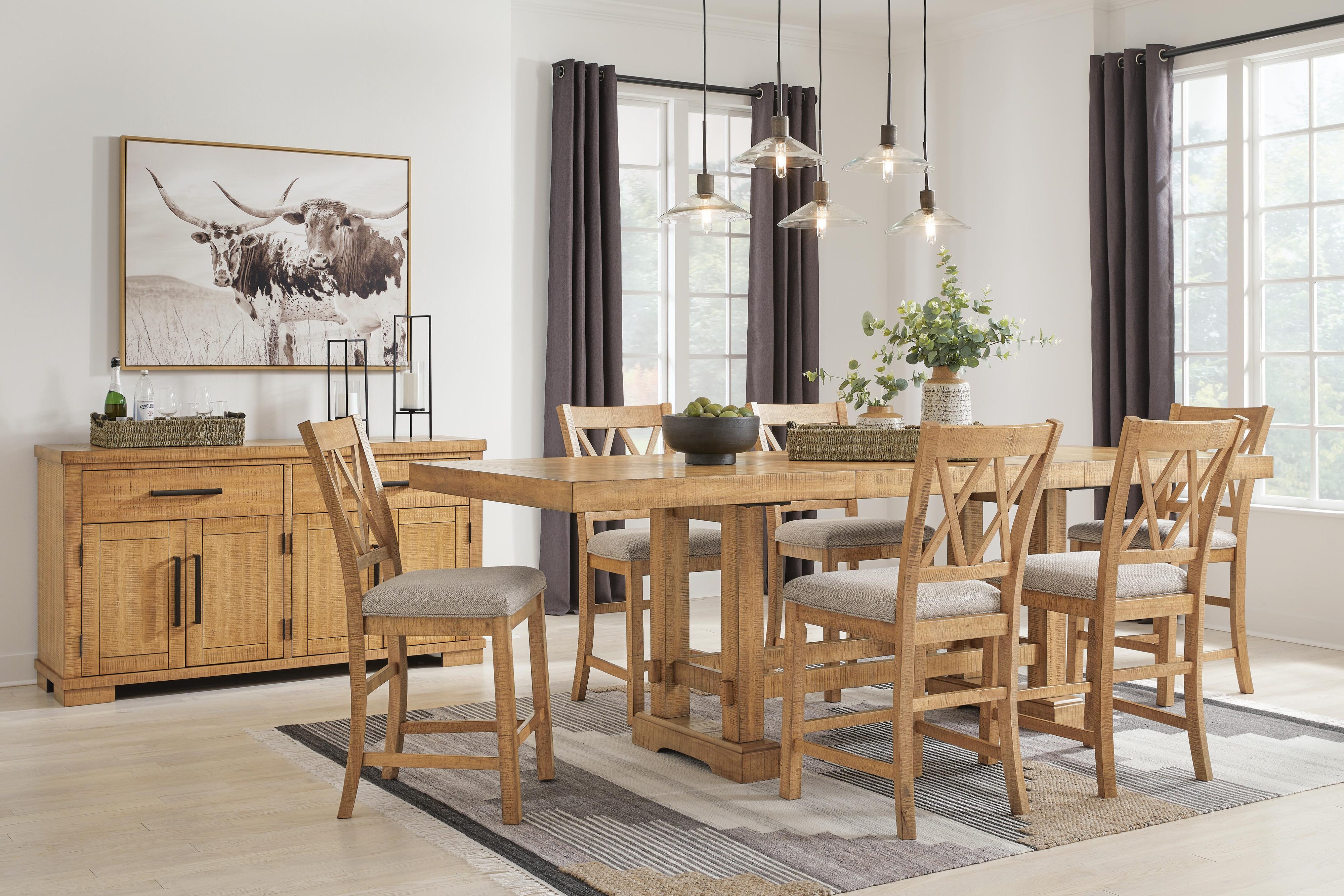 Havonplane Counter Height Extension Dining Table and 6 Barstools