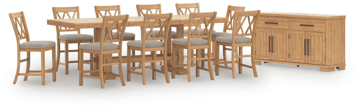 Havonplane Counter Height Extendable Dining Table and 10 Barstools with Storage