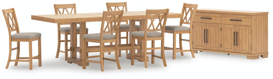 Havonplane Counter Height Extendable Dining Table and 6 Barstools with Storage