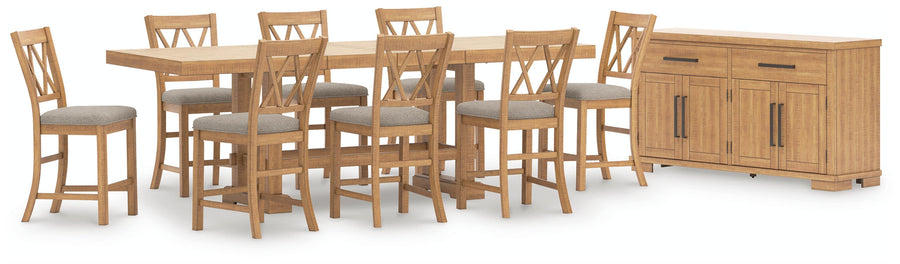 Havonplane Counter Height Extendable Dining Table and 8 Barstools with Storage