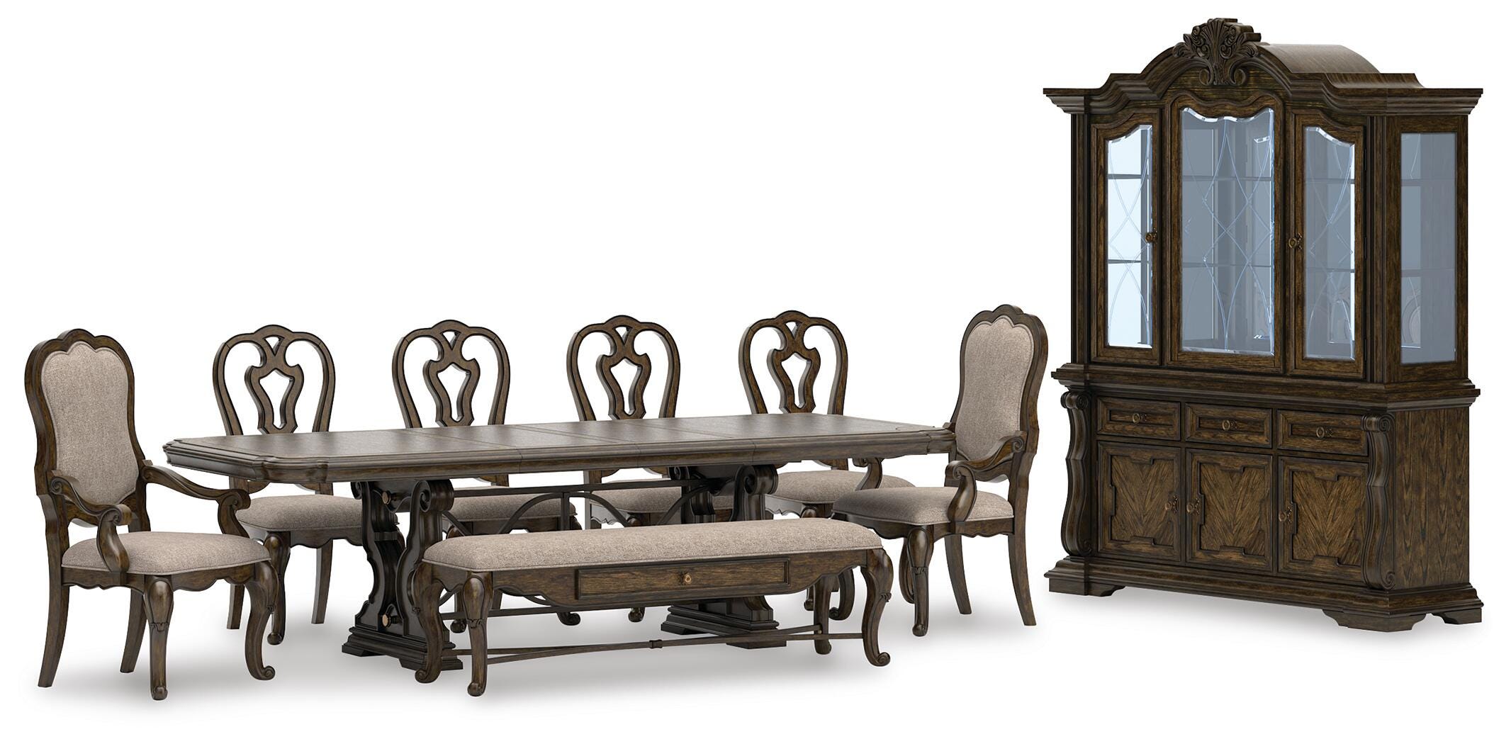 Maylee Extendable Dining Table and 6 Chairs and Bench with Storage