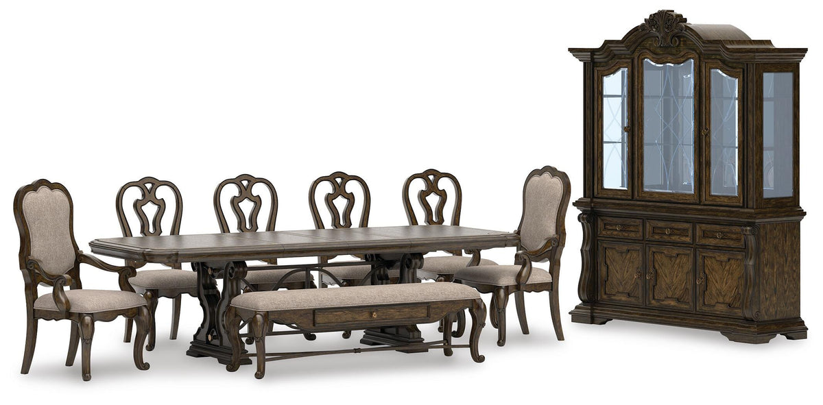 Maylee Extendable Dining Table and 6 Chairs and Bench with Storage