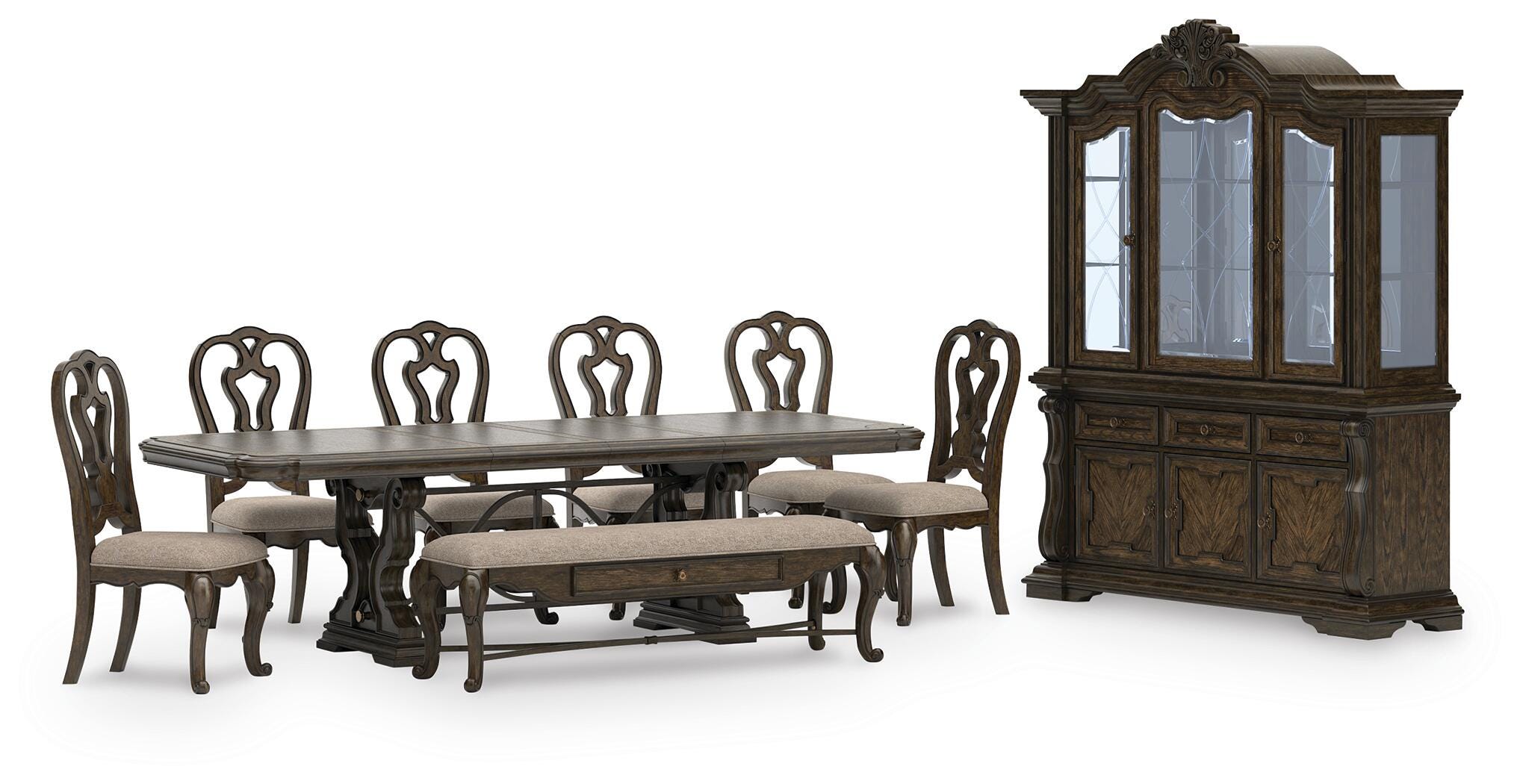 Maylee Extendable Dining Table and 6 Chairs and Bench with Storage