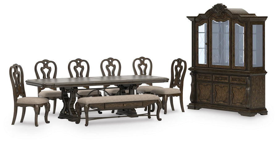 Maylee Extendable Dining Table and 6 Chairs and Bench with Storage