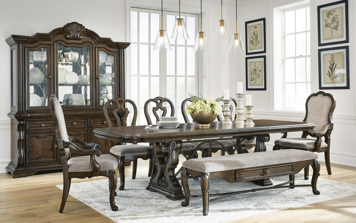 Maylee Extendable Dining Table and 6 Chairs and Bench