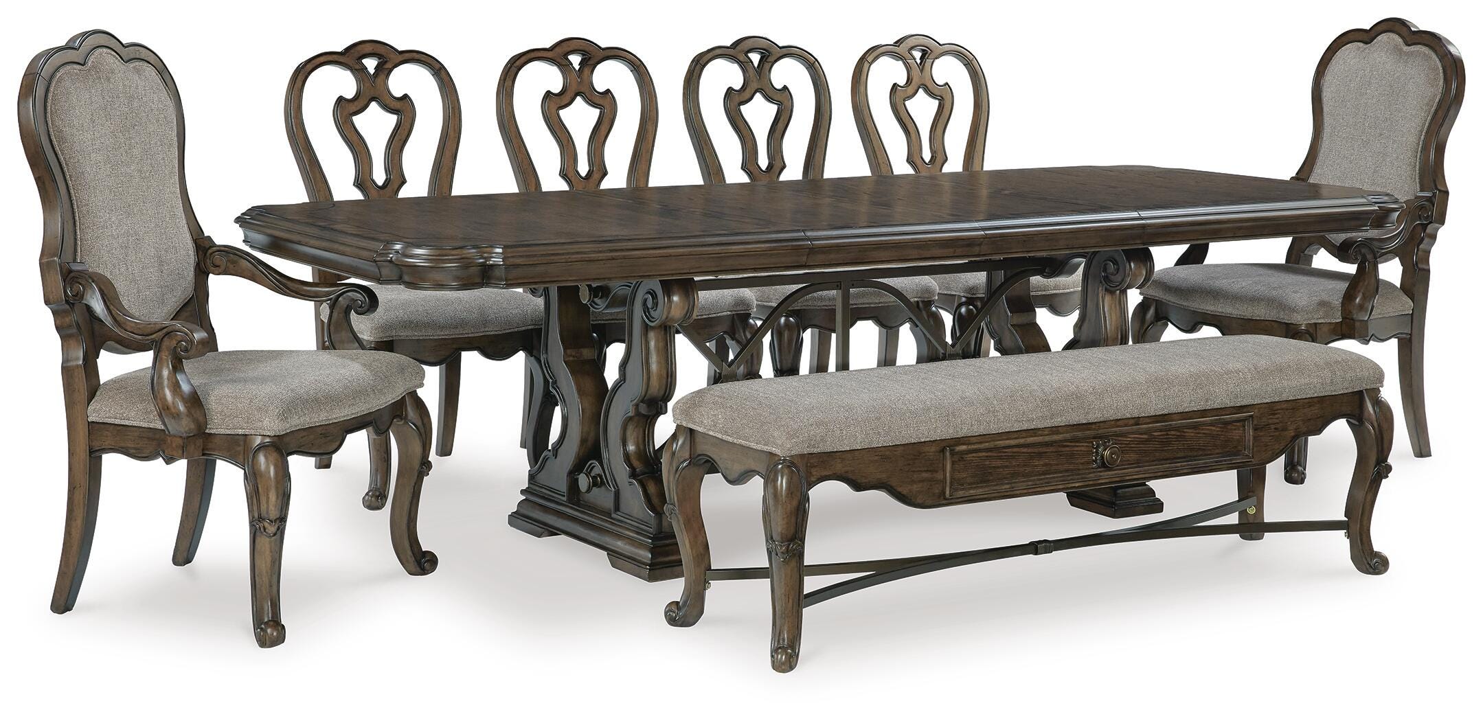 Maylee Extendable Dining Table and 6 Chairs and Bench