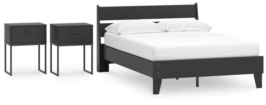 Socalle Panel Platform Bed and 2 Nightstands