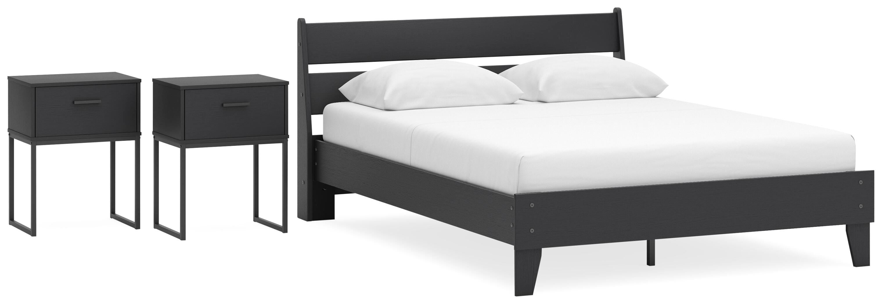 Socalle Panel Platform Bed and 2 Nightstands