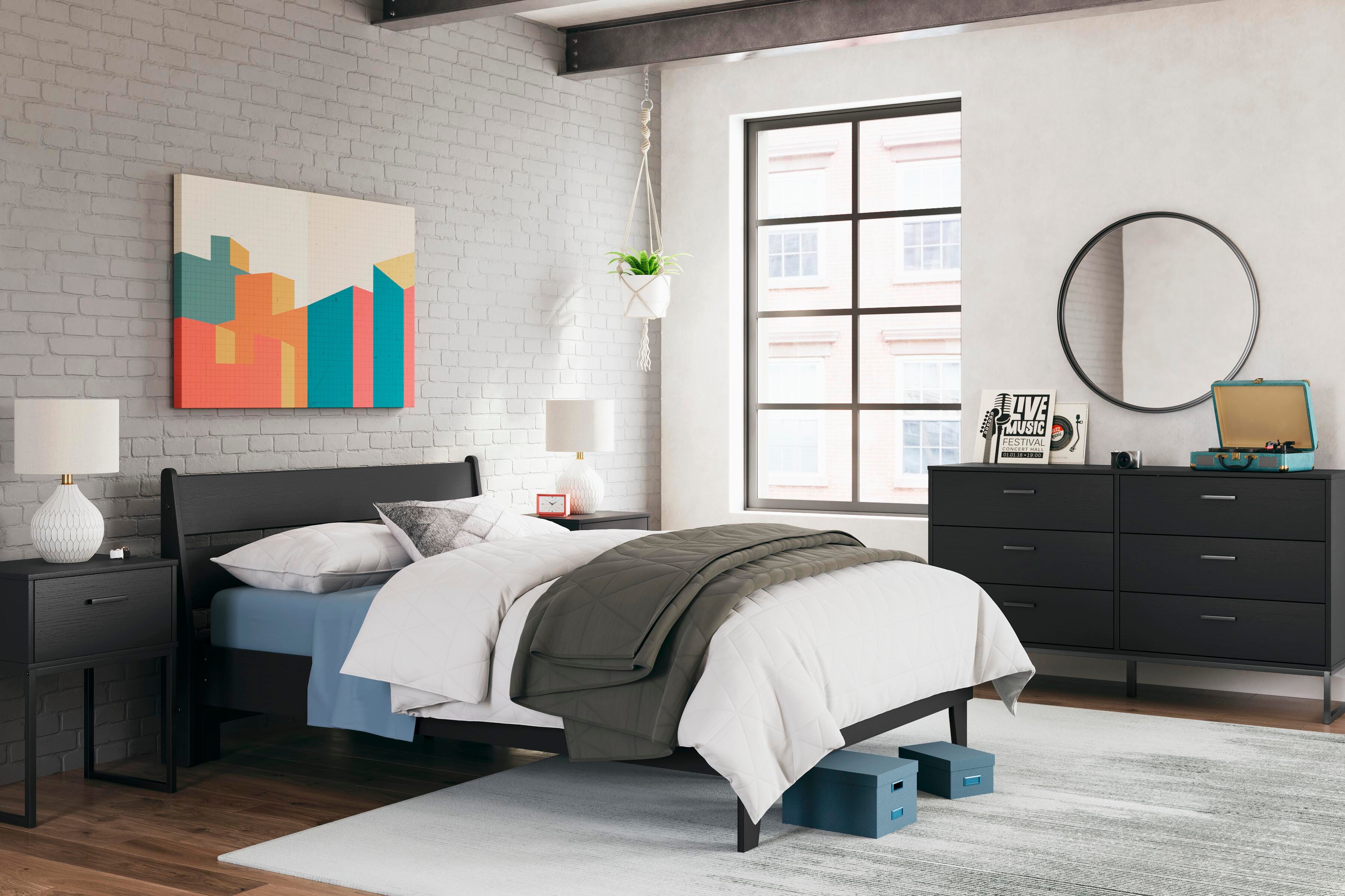Socalle Panel Platform Bed, Dresser and 2 Nightstands