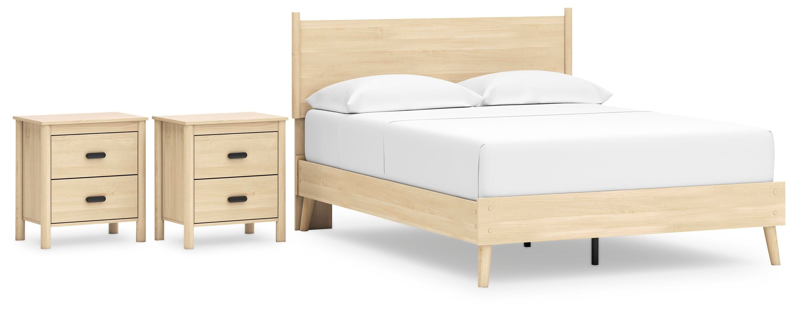 Cabinella Platform Panel Bed and 2 Nightstands