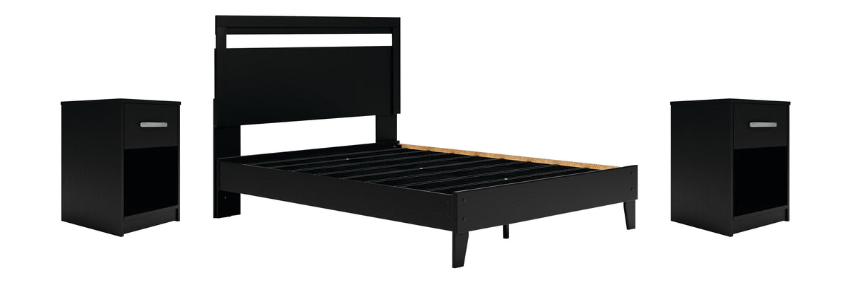 Finch Panel Platform Bed and 2 Nightstands