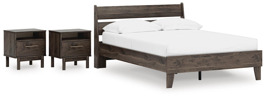 Calverson Panel Platform Bed and 2 Nightstands
