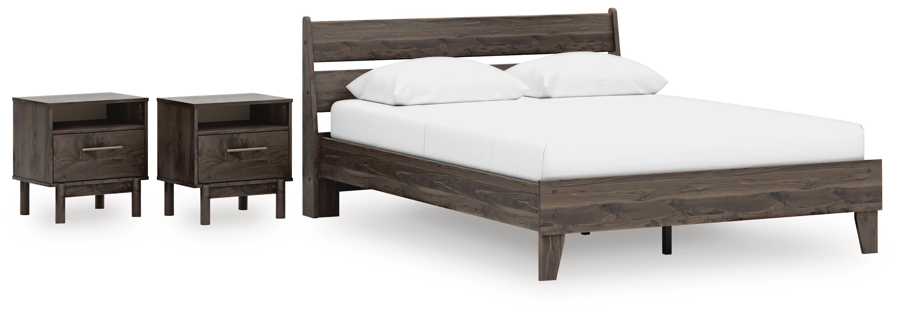 Calverson Panel Platform Bed and 2 Nightstands