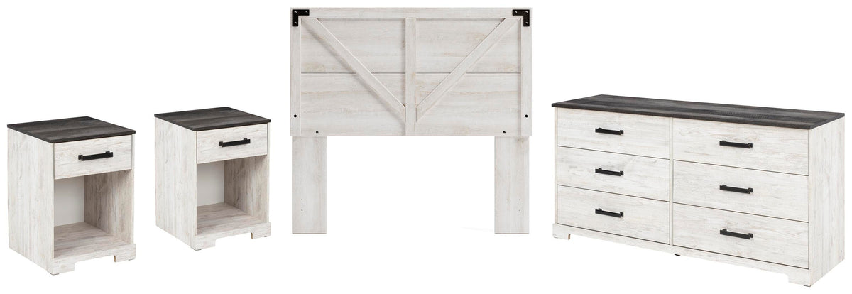 Shawburn Crossbuck Panel Headboard, Dresser and 2 Nightstands