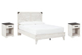 Shawburn Crossbuck Panel Platform Bed and 2 Nightstands