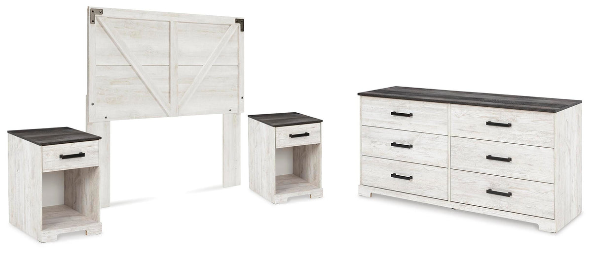 Shawburn Panel Headboard with Dresser and 2 Nightstands