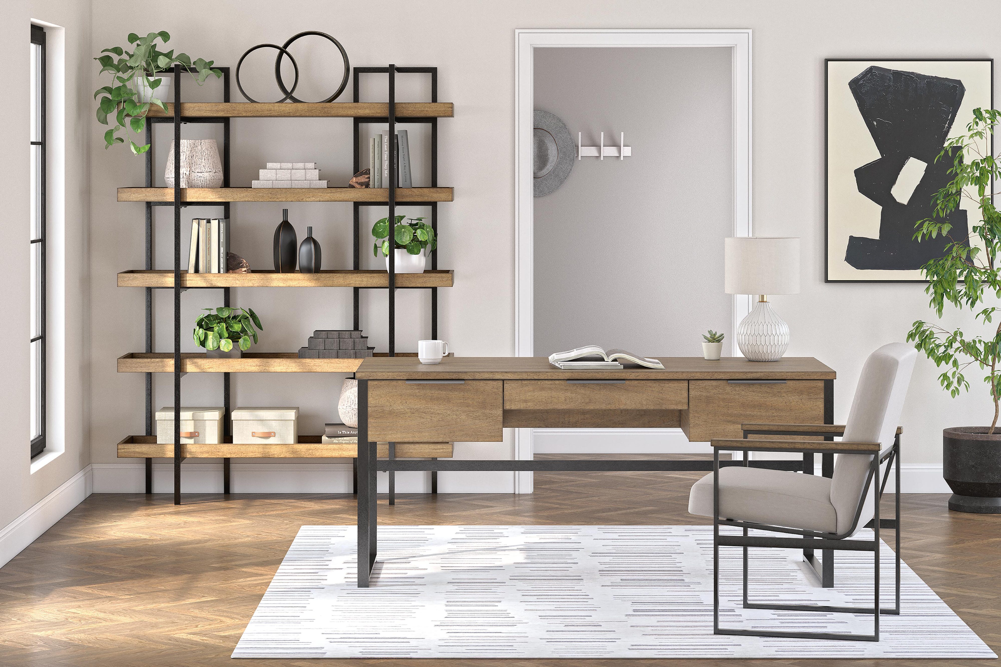 Montia Home Office Desk with Chair and Bookcase