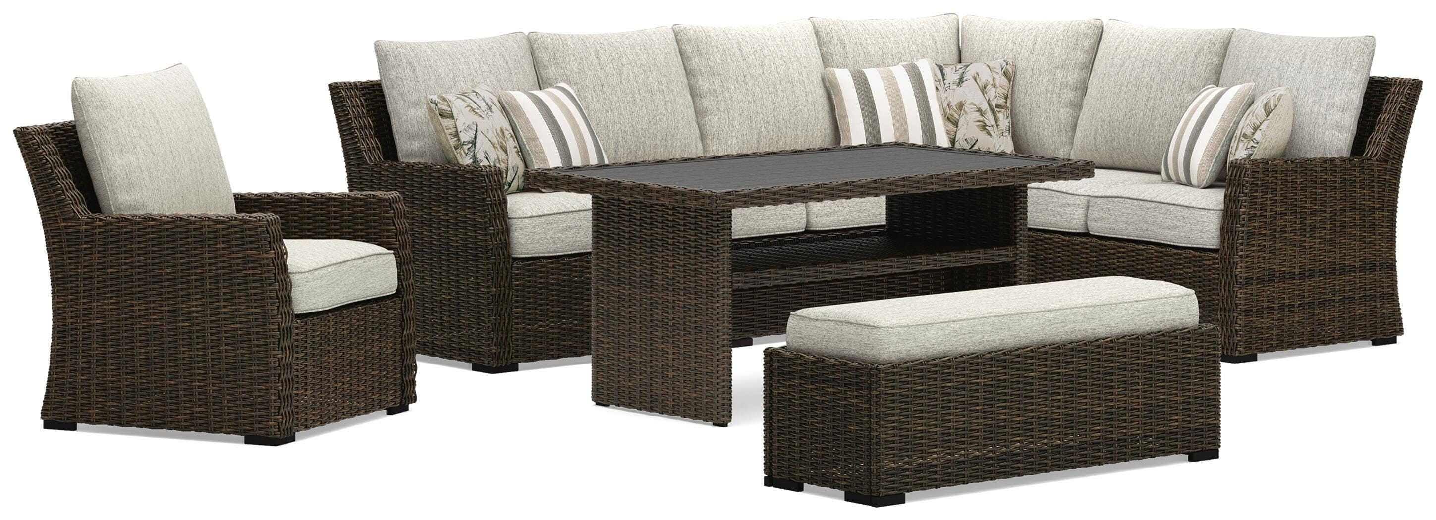 Brook Ranch Outdoor Sofa Sectional, Bench, Lounge Chair and Table
