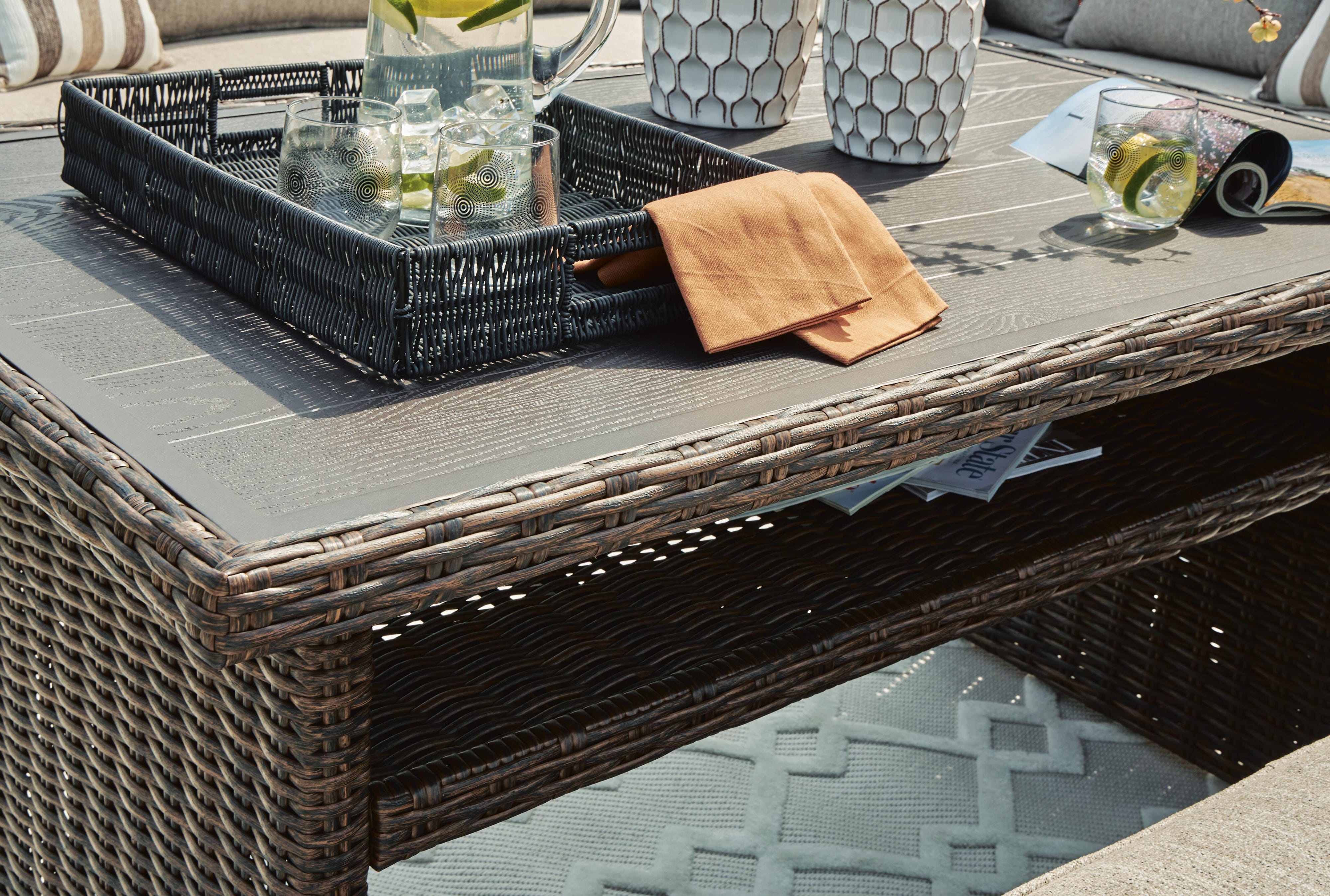 Brook Ranch Outdoor Sofa Sectional, Bench, Lounge Chair and Table