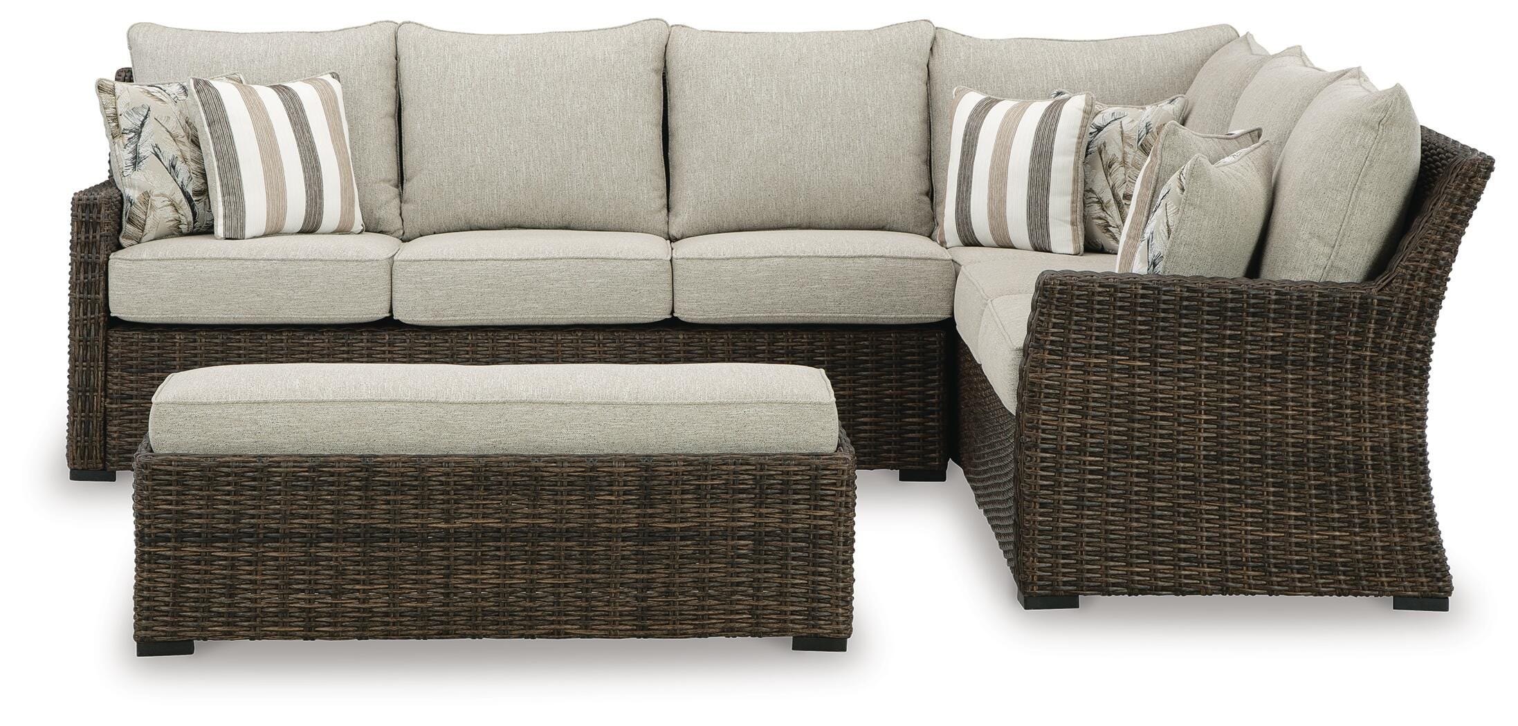 Brook Ranch Outdoor Sofa Sectional, Bench, Lounge Chair and Table