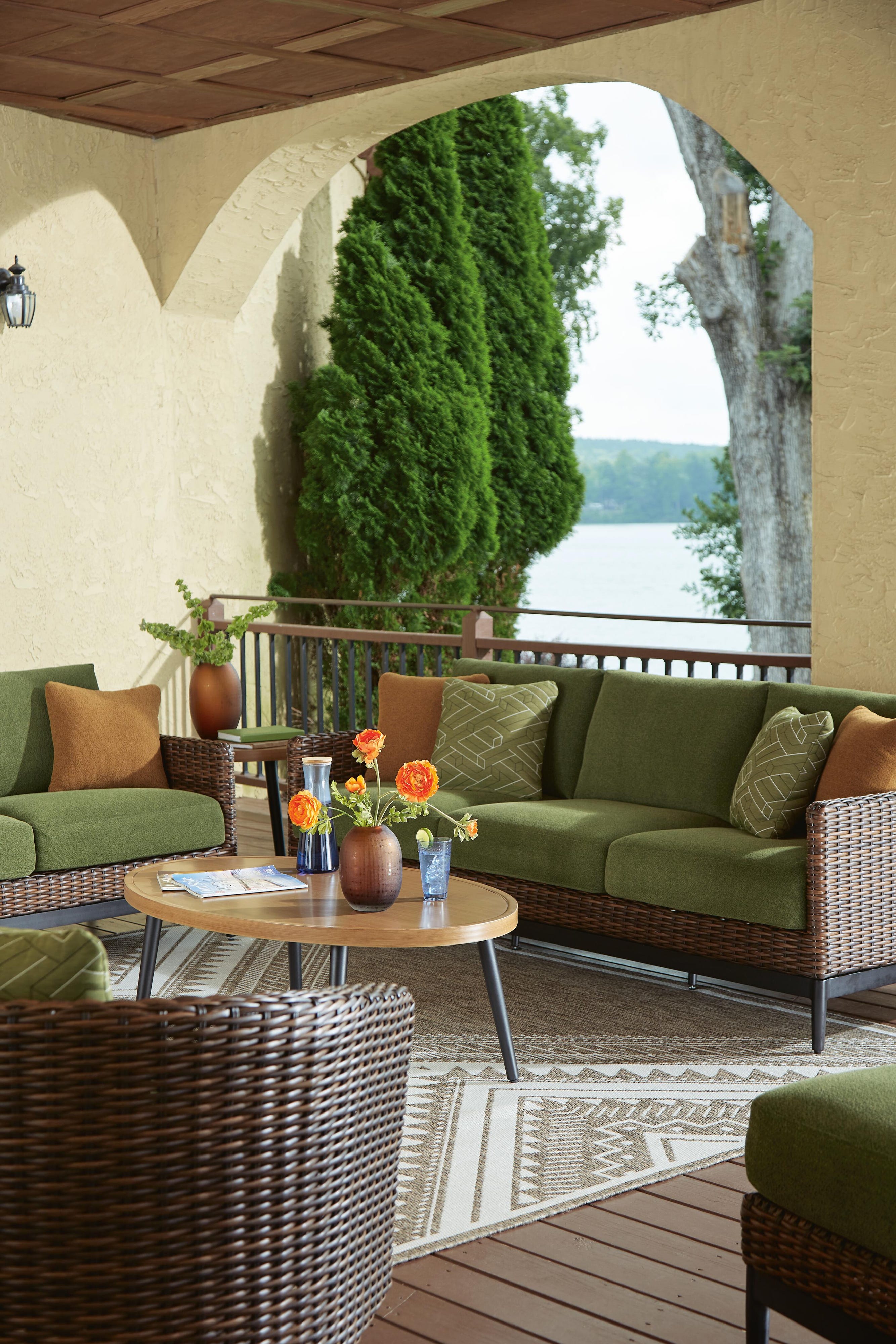 Horizon Hall Outdoor Sofa and 2 Swivel Lounge Chairs