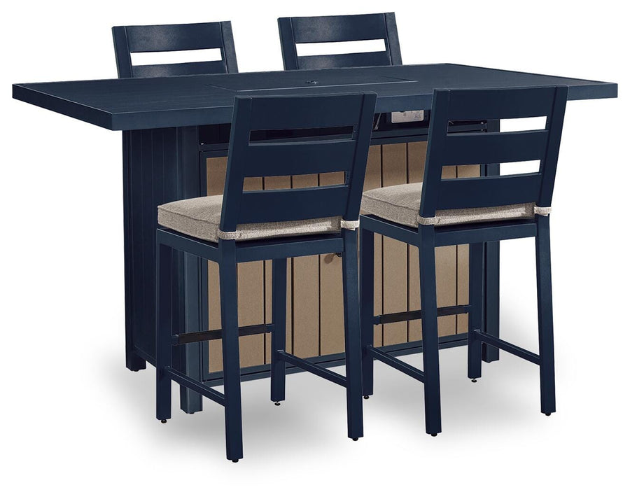 East Beach Outdoor Fire Pit Bar Table and 4 Barstools