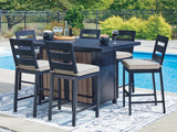 East Beach Outdoor Fire Pit Table and 6 Barstools