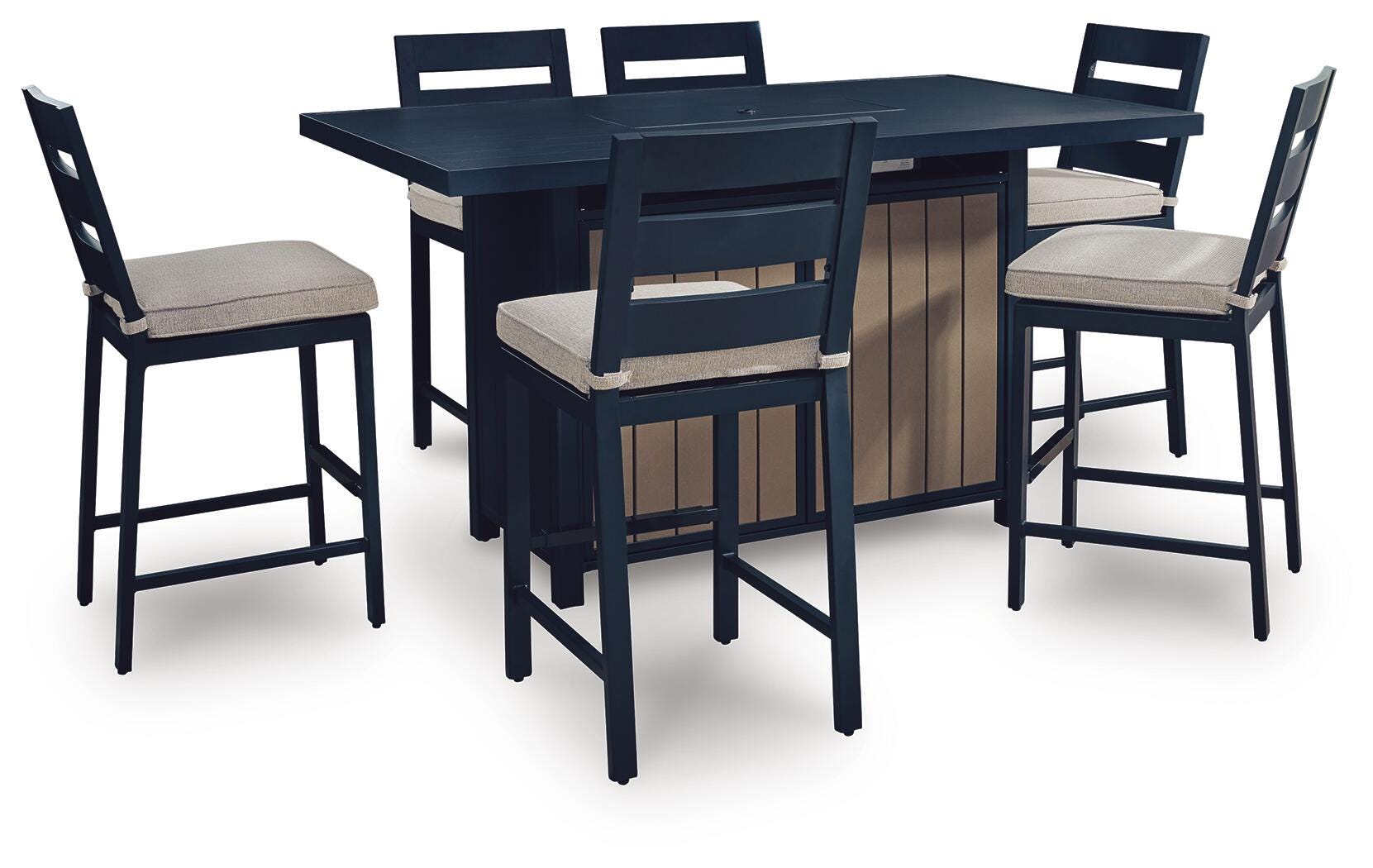 East Beach Outdoor Fire Pit Table and 6 Barstools
