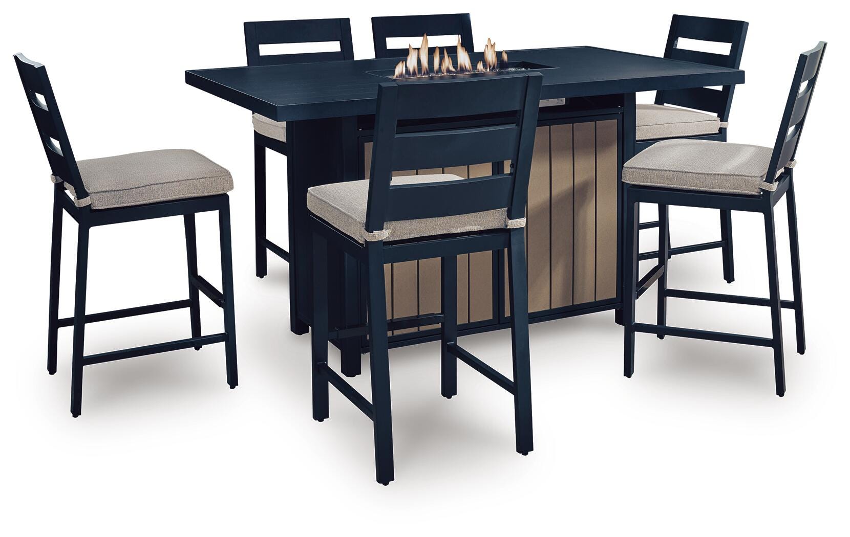 East Beach Outdoor Fire Pit Table and 6 Barstools