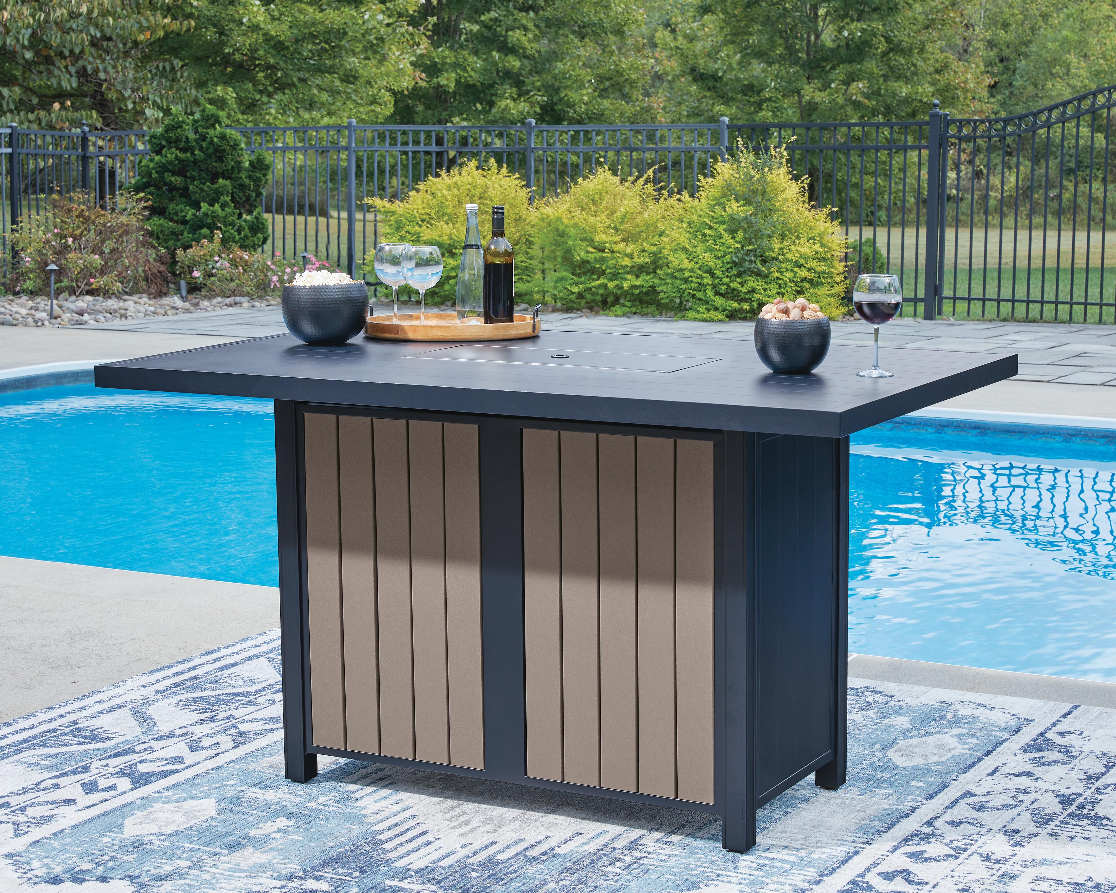 East Beach Outdoor Fire Pit Bar Table and 4 Barstools