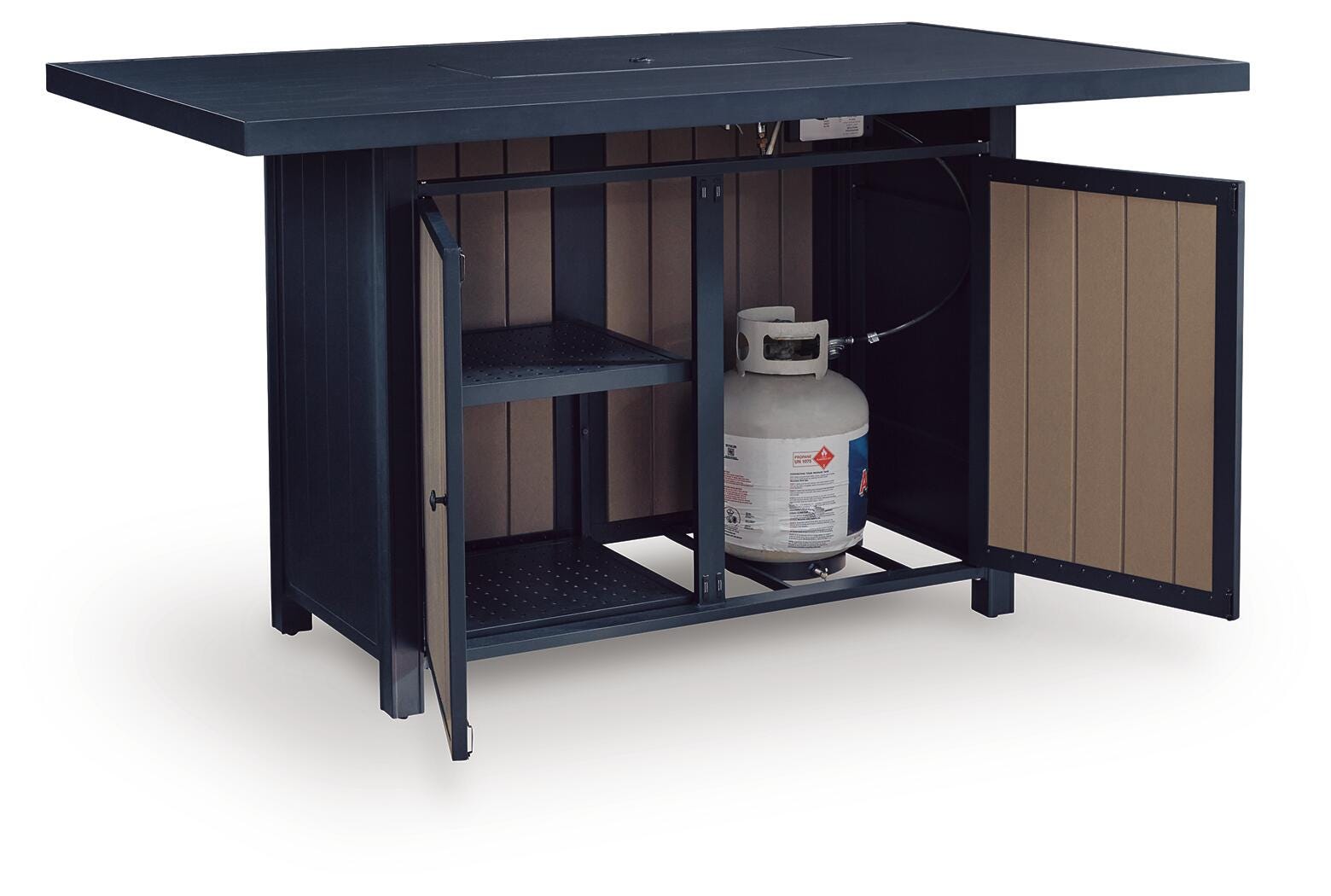 East Beach Outdoor Fire Pit Bar Table and 4 Barstools
