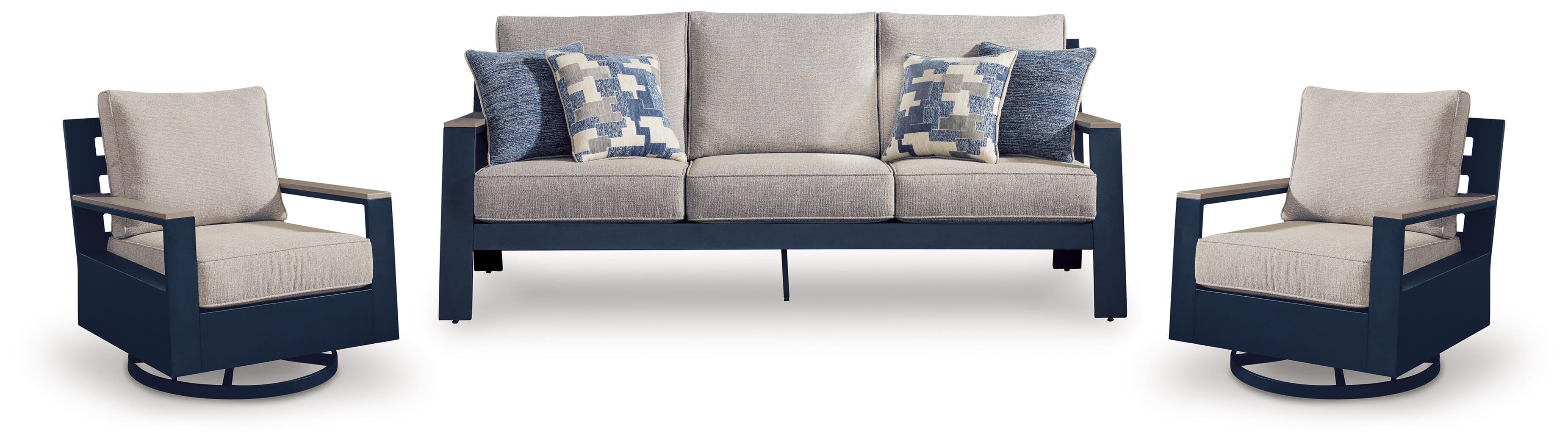 East Beach Outdoor Sofa with 2 Swivel Glider Chairs