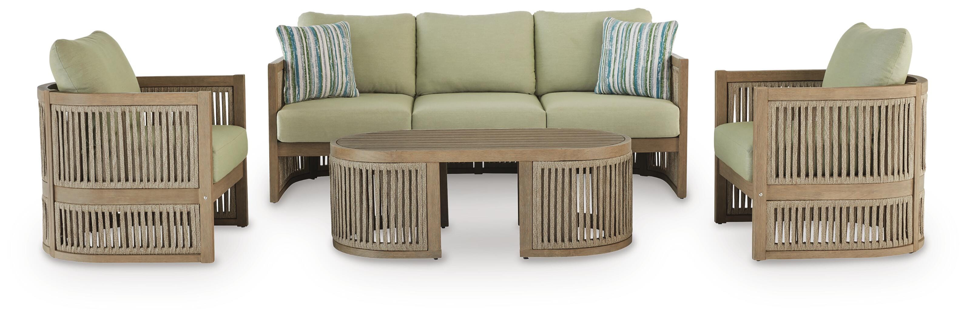 Serena Shores Outdoor Sofa and 2 Chairs with Coffee Table