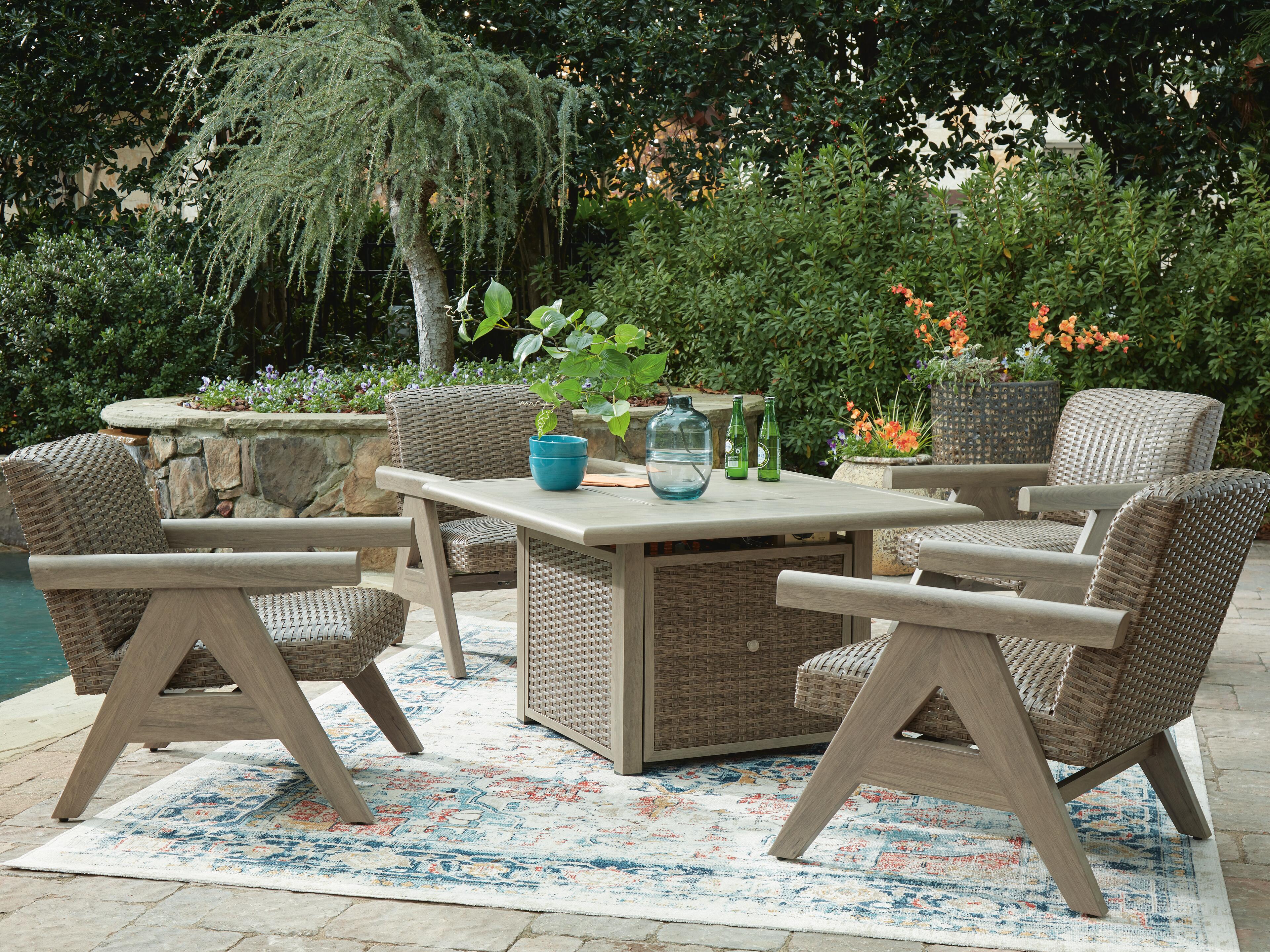 Cliff Trails Outdoor Fire Pit Table and 4 Chairs