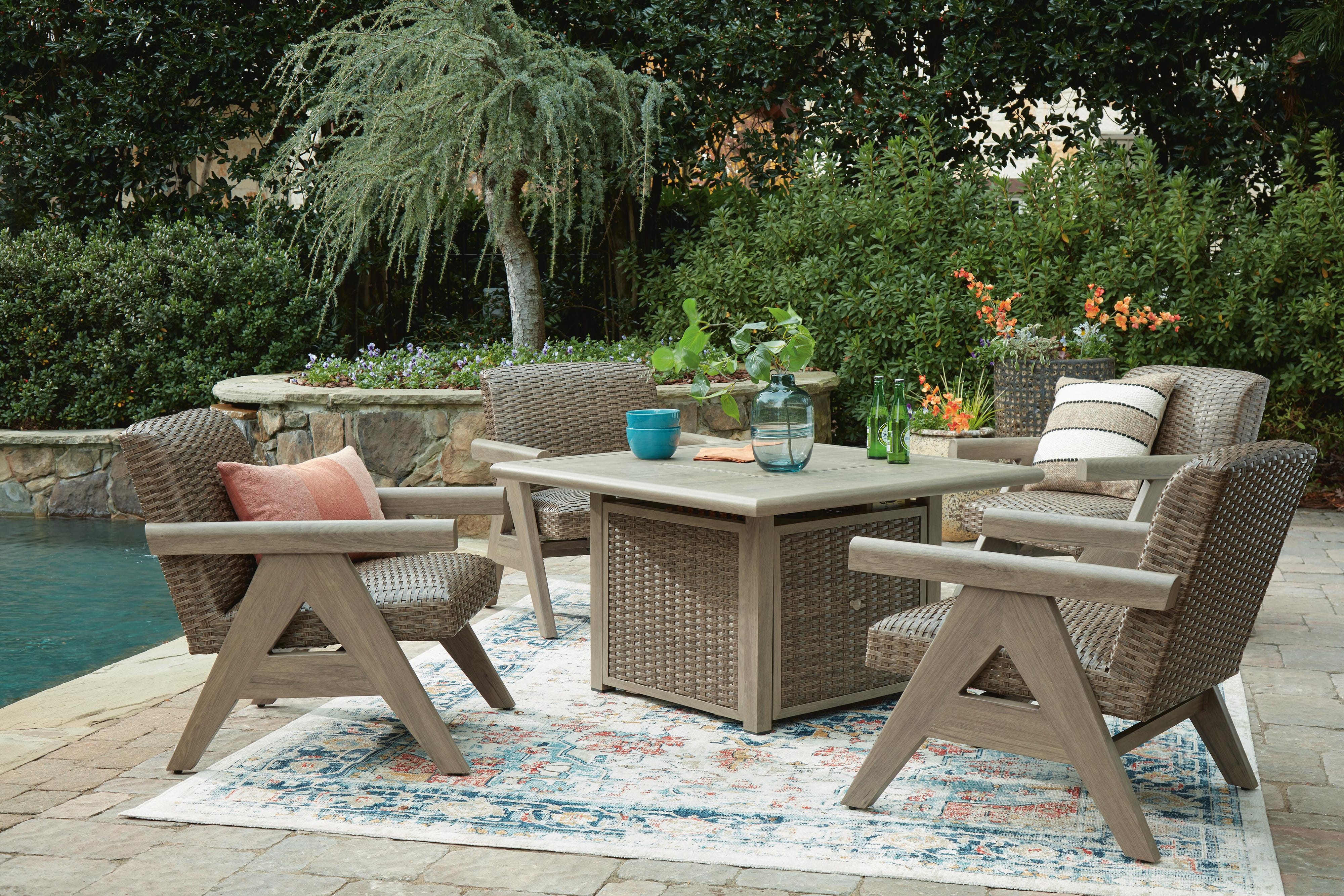 Cliff Trails Outdoor Fire Pit Table and 4 Chairs