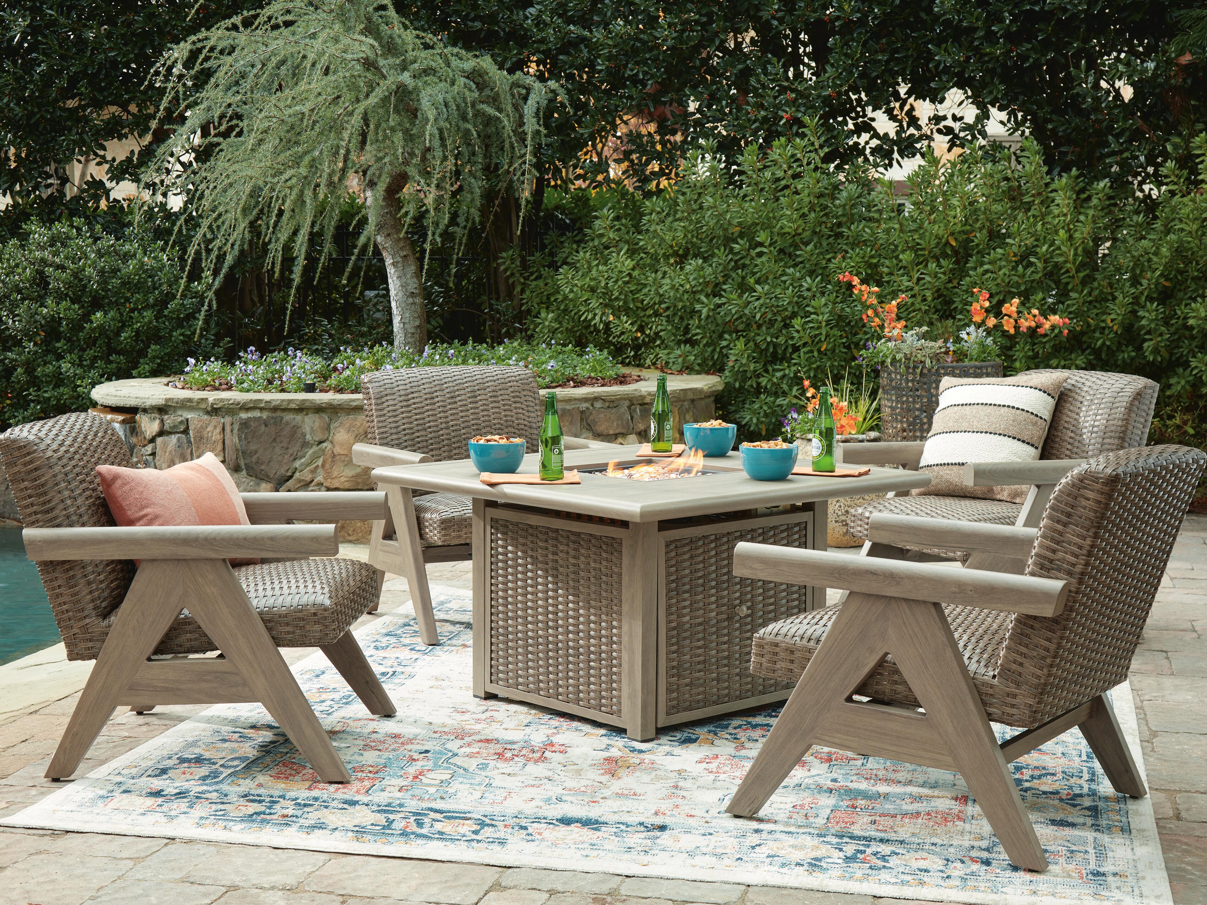 Cliff Trails Outdoor Fire Pit Table and 4 Chairs
