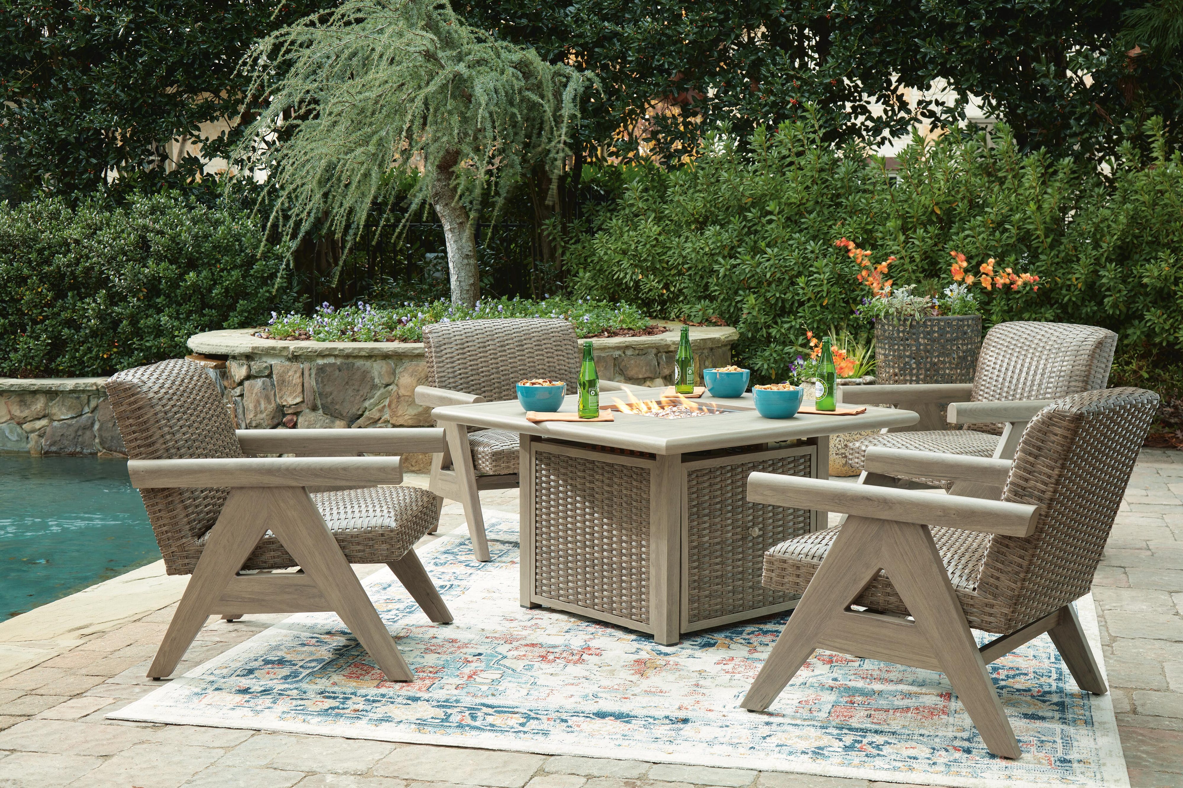 Cliff Trails Outdoor Fire Pit Table and 4 Chairs