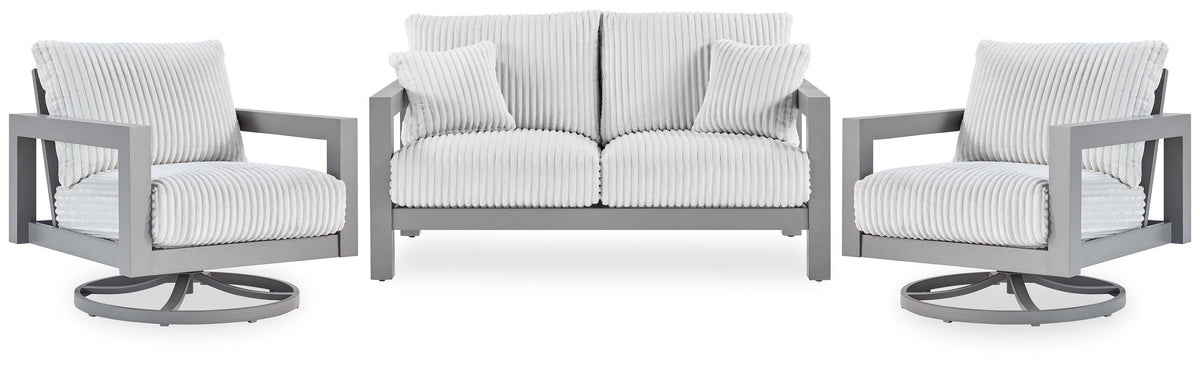 Hurley Park Outdoor Loveseat with 2 Lounge Chairs