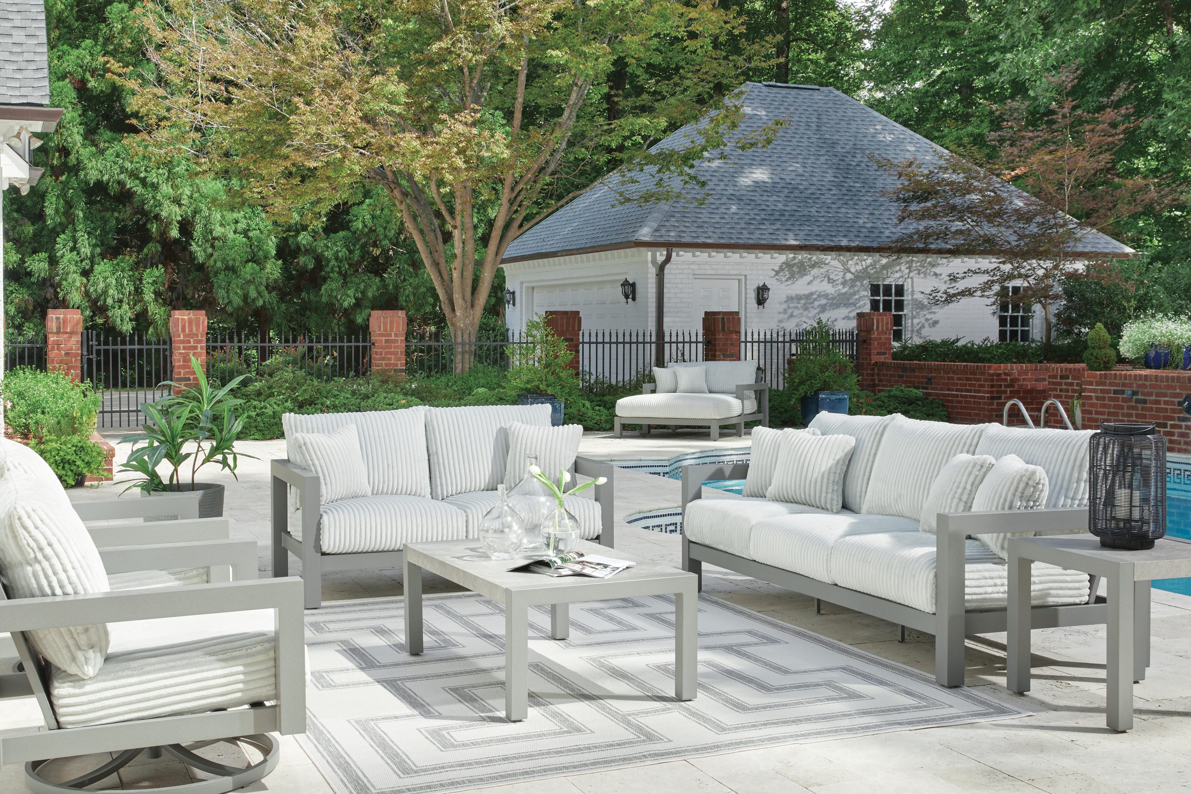 Hurley Park Outdoor Sofa and Loveseat with Coffee Table and 2 End Tables