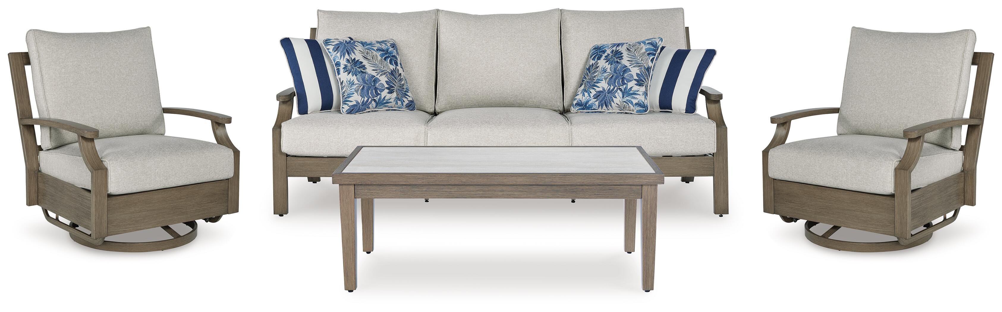Rainier Ranch Outdoor Sofa and 2 Chairs with Coffee Table